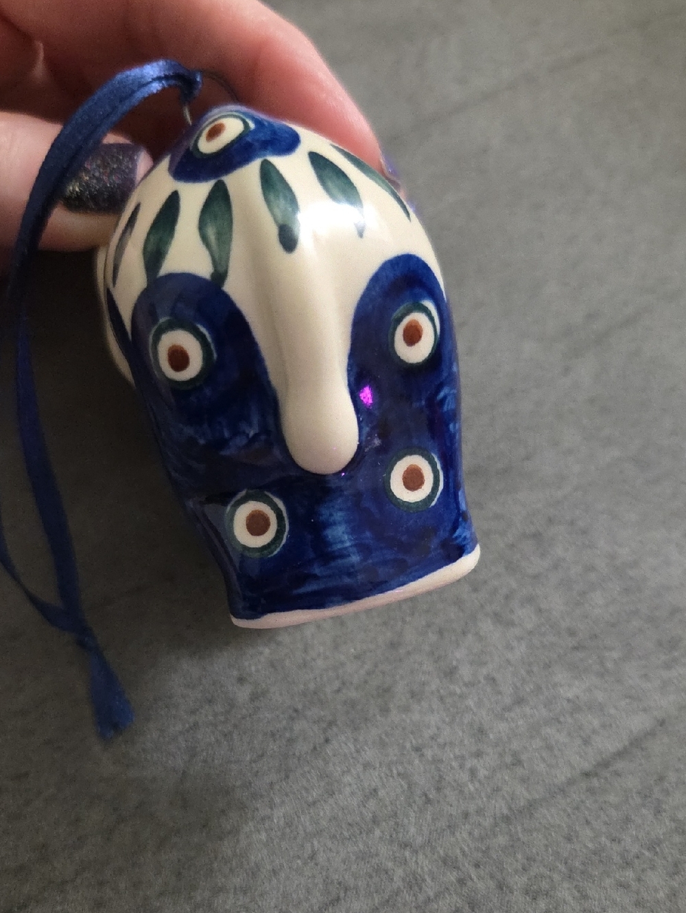 Boleslawiec Polish Pottery Elephant Ornament with Blue Decorative Accents - Picture 4 of 6